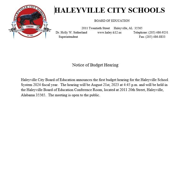 Notice of Public Budget Hearing #1